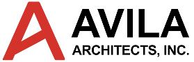 Logo with a large red letter A on the left, and the words AVILA ARCHITECTS, INC. in black text to the right.