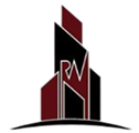 Abstract logo featuring maroon and black geometric skyscrapers with the initials RM in white at the center, all above a curved black line on a light background.